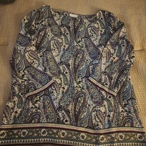 J Jill Purple Blue Paisley Patterned Layered Blouse Size Medium Flowy‎ Dressy